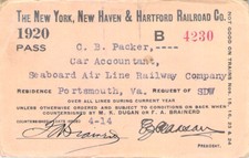 1920 NEW YORK NEW HAVEN SEABOARD AGT RAILROAD RR RY RAILWAY PASS