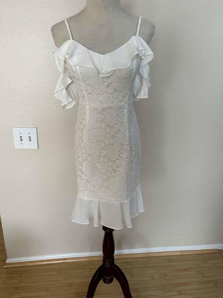 Shein White flower lace dress, off the shoulder sleeve XS | eBay Shein White flower lace dress, off the shoulder sleeve XS | eBay