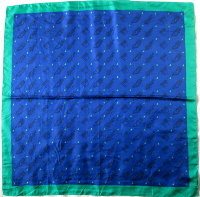 Foulard Vintage HYUNDAI En Soie Pure - 80x80 Cm - Bleu - Style Bandana Carré