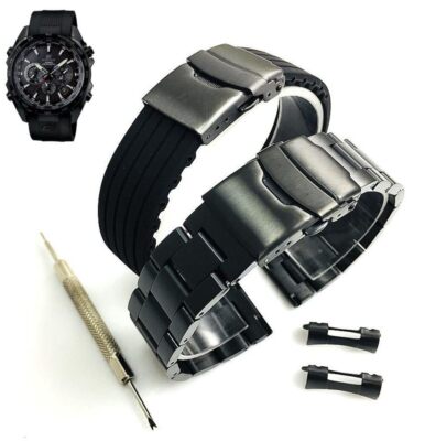 Steel & Silicone Black Replacement Watch Band Casio Edifice EQW-M600 EQWM600C-1A