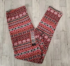 No Boundaries Leggings S M XL 3X Ankle Holiday Fair Isle Red Black Snowflakes