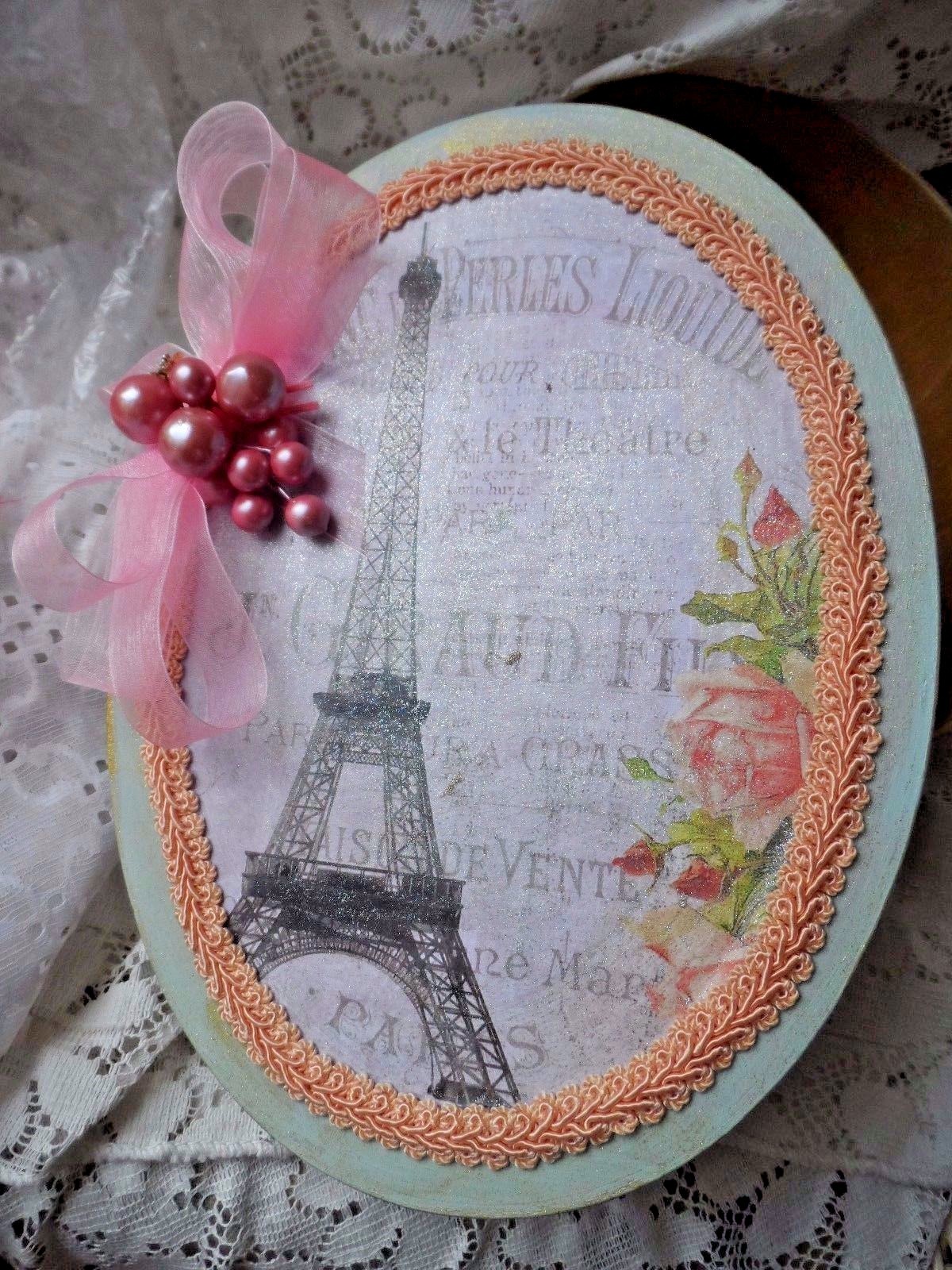 Victorian Inspired Shabby Cottage Chic Bentwood Eiffel Tower Box