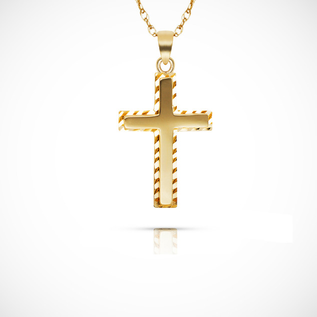 14K Yellow & White Gold Border Cross Pendant For Women