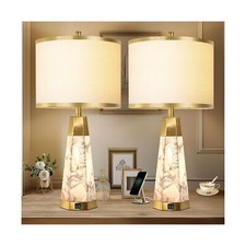 Natural Alabaster Table Lamps Set of 2 - Lamps for Living Room with Night Lig...