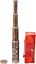 Handmade Retro Brass Handheld Telescope with Leather Box Vintage Pirate Movie