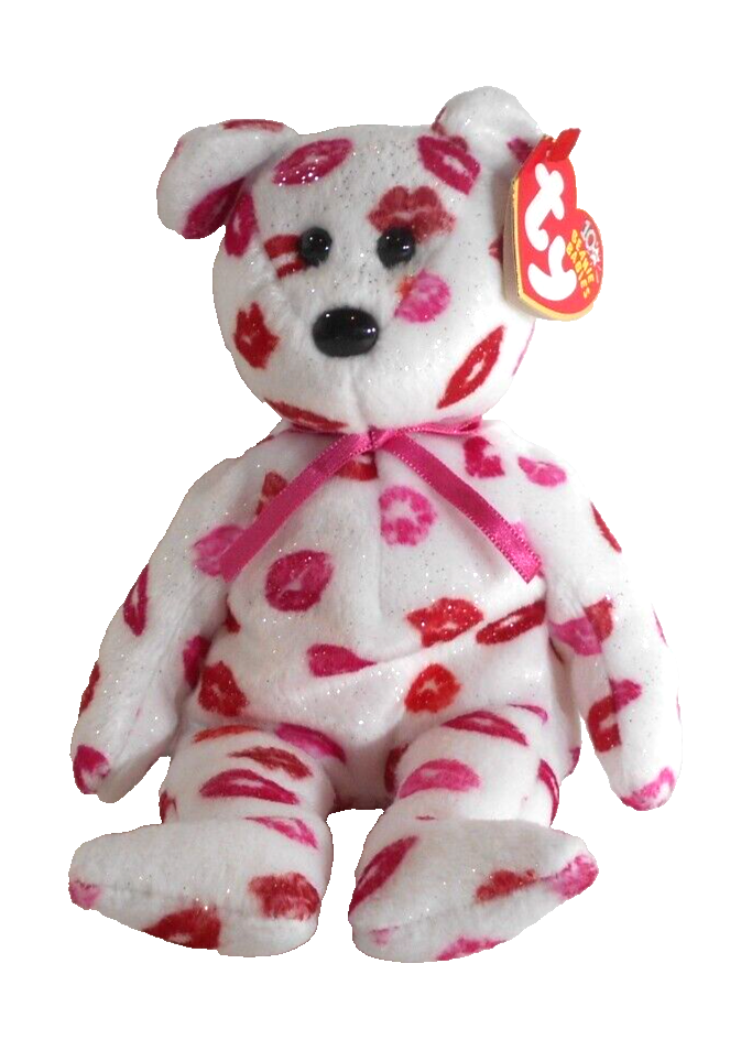 Ty KISSY Bear Beanie Baby Plush Kiss Marks Sparkles 2003 Vintage