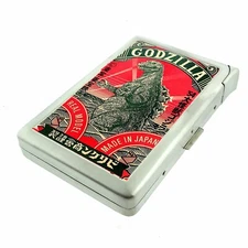 Vintage Japanese Monster Ad Cigarette Case w/Built in Lighter Metal Wallet