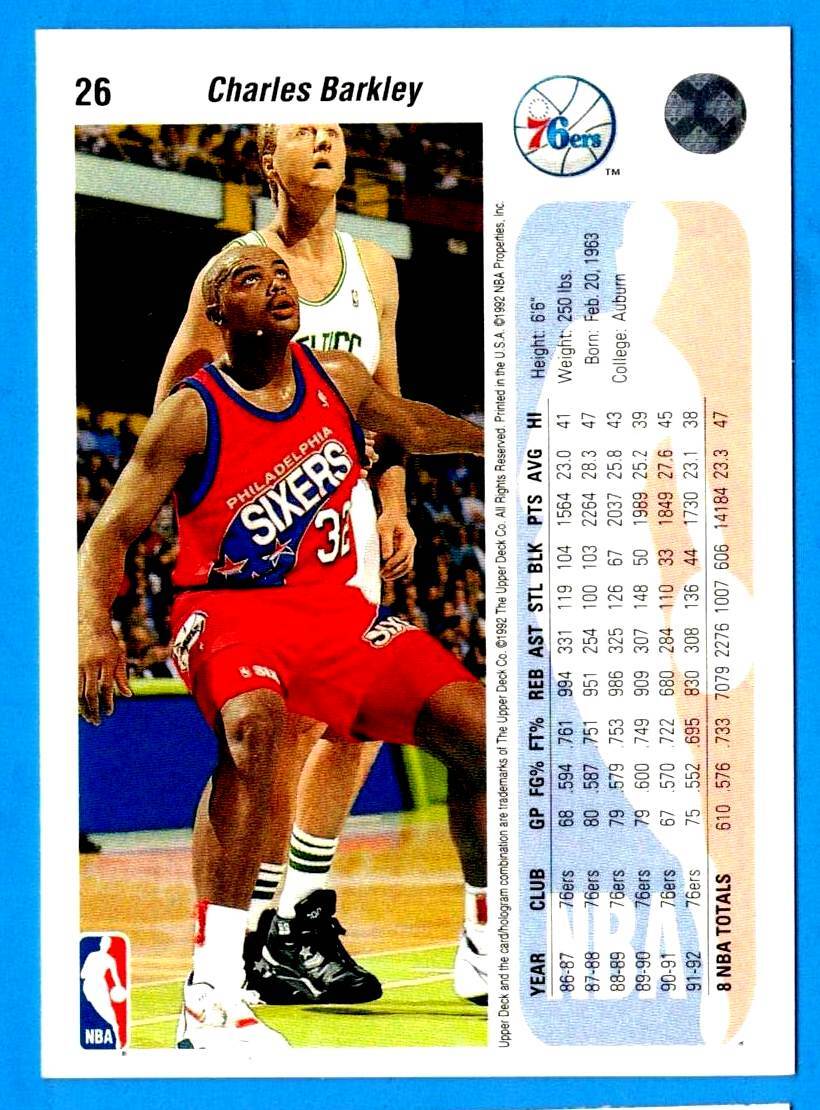 Charles Barkley 1992-93 Upper Deck #26 (ex-mt) Philadelphia Charles Barkley 1992-93 Upper Deck #26 (ex-mt) Philadelphia