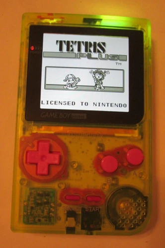Modded Gameboy Pocket with IPS Screen Glass Screen lens Custom Shell Green/Pink