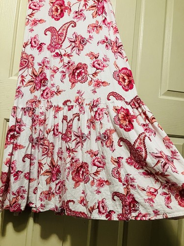 Pink White Paisley Linen Tiered Maxi Dress Womens Size 10 - Picture 6 of 13