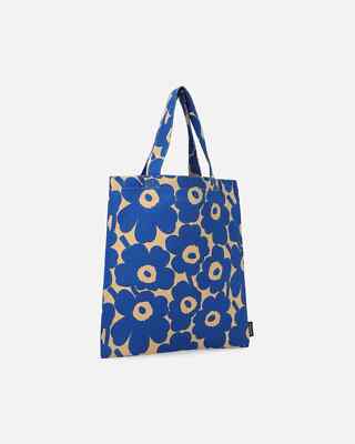 Marimekko Mini Unikko Fabric Tote Bag 33x32cm Blue x Brown Japan