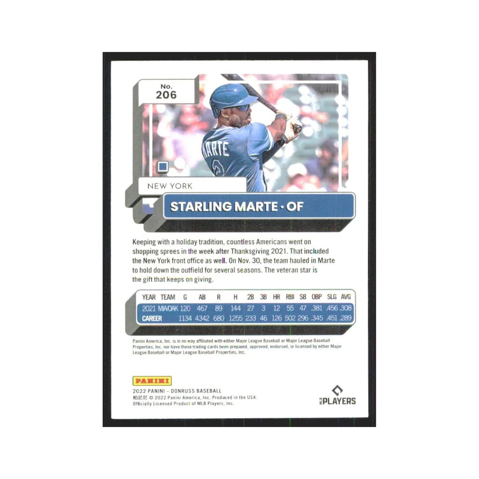 2022 Donruss Pink Starling Marte Mets #206 - Image 2 of 3