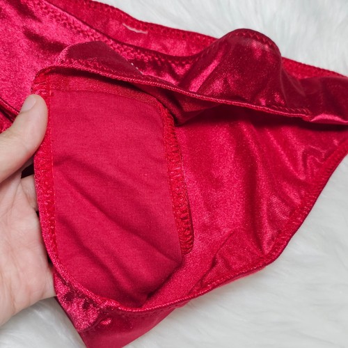 Shiny Slippery Nylon Satin Panty Sissy Red Bikini Crystal Brief Sz. 7 Hip 37-40" - Picture 11 of 21