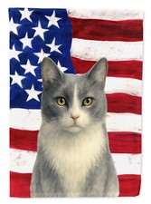 Grey and White Tuxedo Cat American Flag