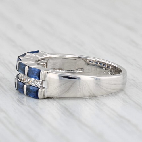 1.95ctw Zafiro Azul Anillo con Diamante 14k Oro Blanco Talla 6 Apilable - Imagen 3 de 10