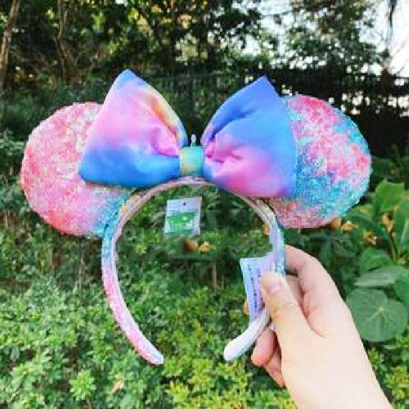 Disney Parks Pastel Rainbow Tie Dye Ears Minnie Mouse Sequin  display picture 1