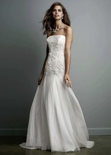 Davids Bridal WG3492 White Sz 4 NWT Strapless Tulle Wedding Gown w/Lace Galina