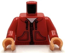 Lego New Minifigure Red Torso Hoodie w/ Pockets Dark Red Zipper and Trim Part