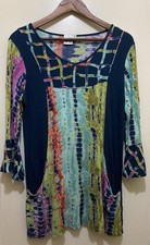 Parsley  Sage Womens M Tunic Top 3/4 Flutter Sleeve Art To Wear Boho Lagenlook