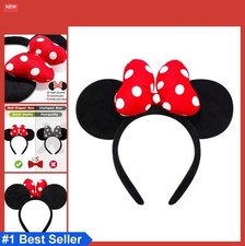Handmade Mouse Ears Headband Polka Dot Bow Women Cosplay Halloween Party Red