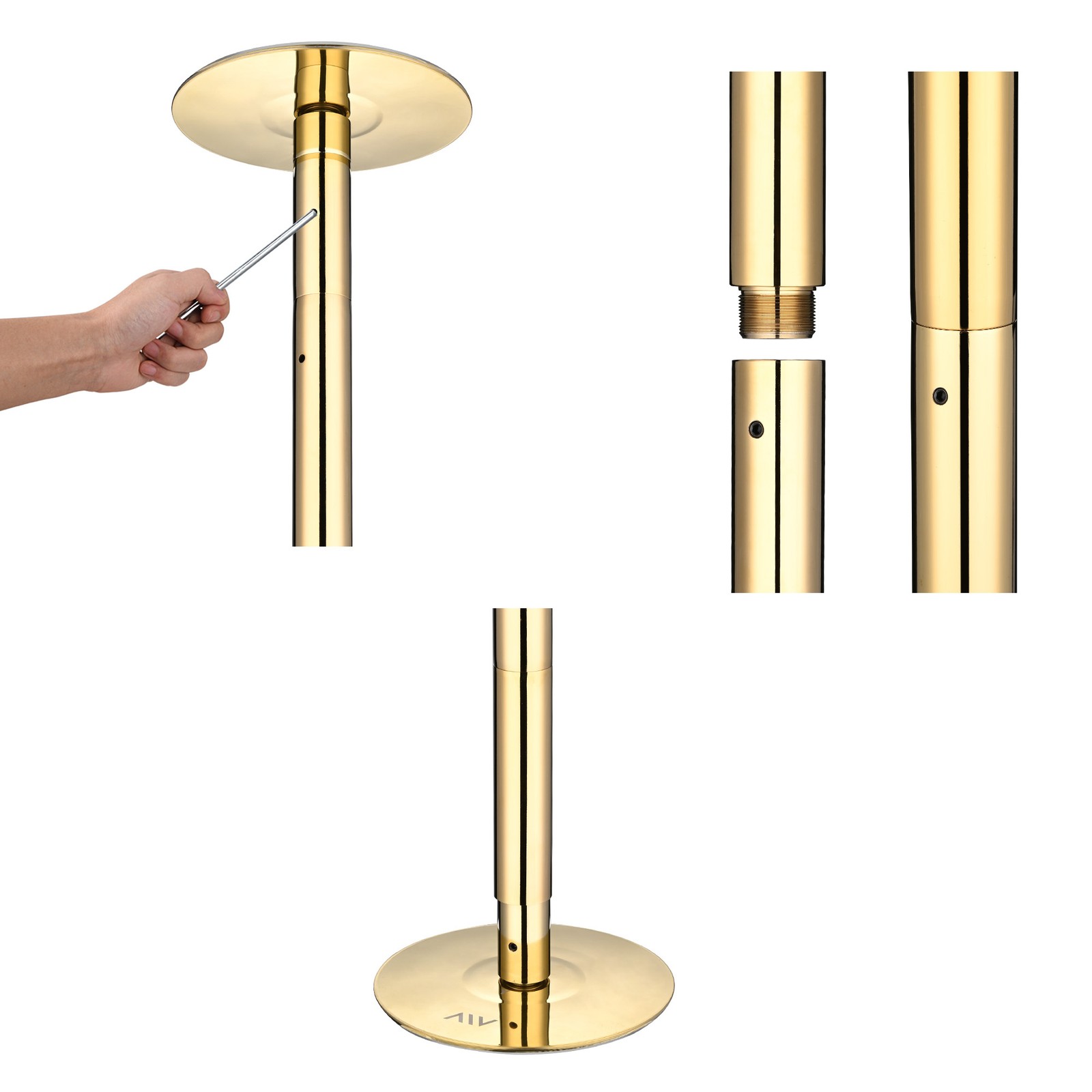 Xcceries 10 FT Spinning Static Dancing Pole Kit w/ Extensions Fitness Dance Gold