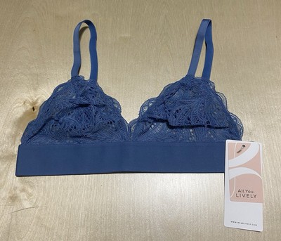 All You Lively  Women's Large Wireless Longline Lace Bralette Indigo Blue