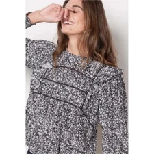 RAILS Kadi Floral Long Sleeve Top Blouse Black White Ruffle Women's