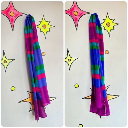 Vintage Liz Claiborne Rainbow Stripe Silk Scarf – Colorful Long Retro Accessory - Picture 3 of 3