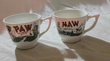 Vintage Set Of 2  Maw & Paw Hillbilly Ceramic Coffee Mugs Cups  Country Scenes