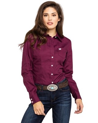 Cinch Women's Burgundy Button-Down Long Sleeve Western Shirt - MSW9164030