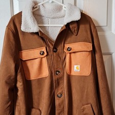 Carhartt Brown Work Jacket 2XL Regular Relaxed Fit Lined Button Front Collar