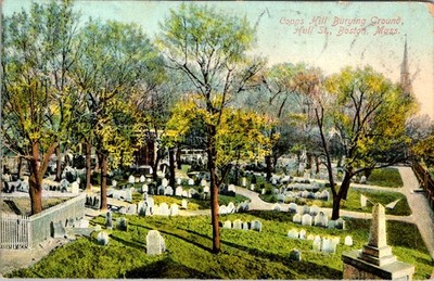 1909 Copp's Hill Burying Ground Postcard Boston Fenway PM German Lithograph