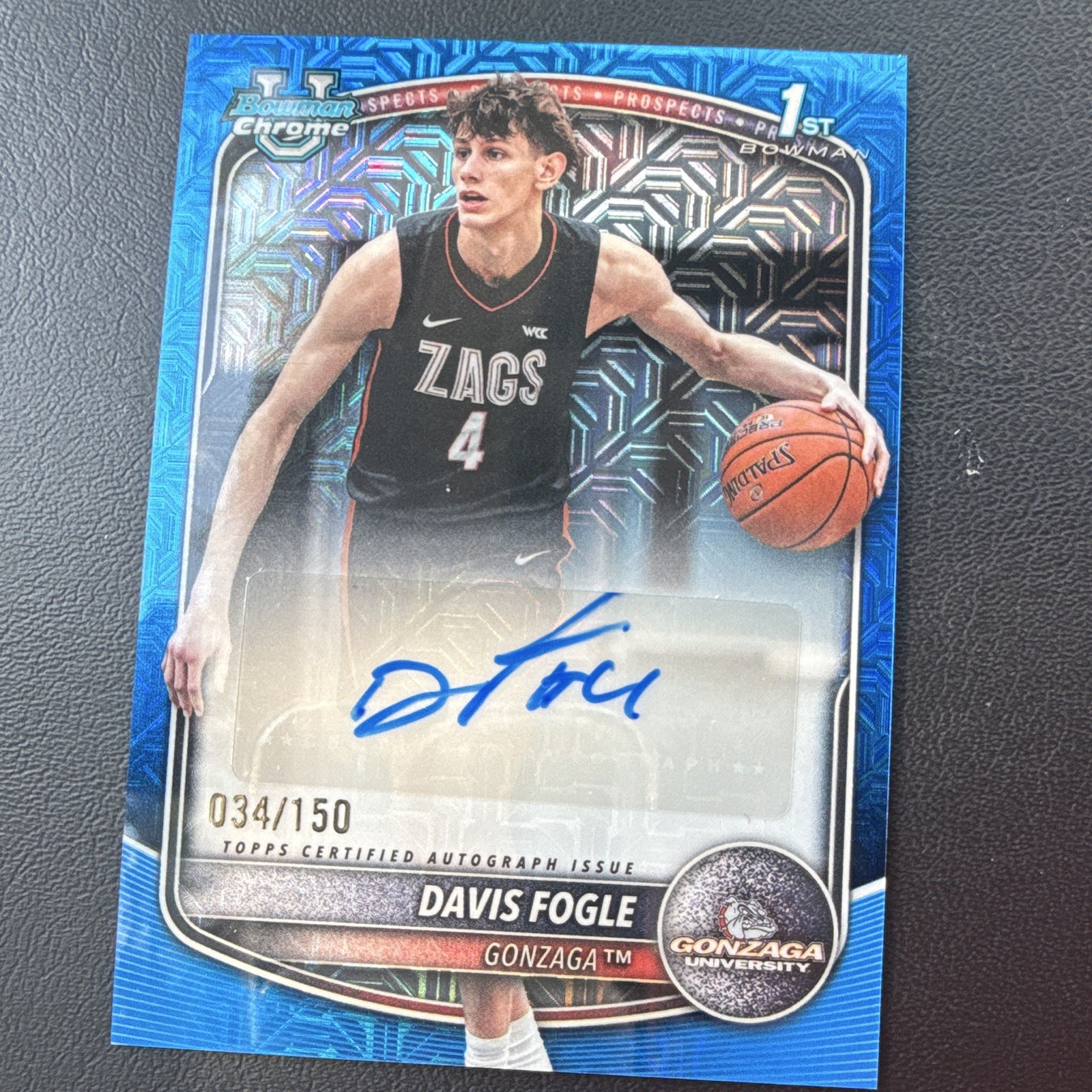 Topps 2025-26 Bowman Chrome Davis Fogle CPA-DF Blue Auto 034/150 Gonzaga