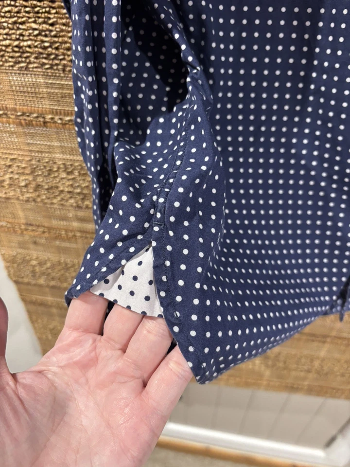 Tommy Hilfiger Navy Blue & White Polka Dot Long Sleeve Men's Shirt Large Cotton - Image 3 of 4