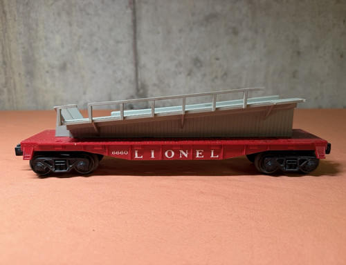 Coche pluma vintage Lionel 6660 posguerra calibre O rojo gris barandilla de carga daños | Condition: Used