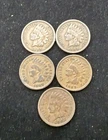 5 Indian Head Cents 1907 Circulated US Penny Lot VG/F