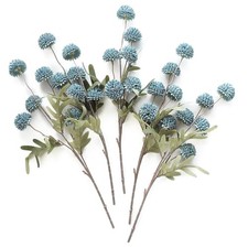 Faux Silk Mums Artificial Flowers, Bulk Fake Small Mini 5pcs Dusty Blue