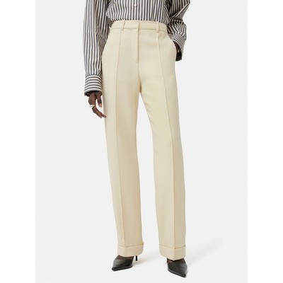 Jigsaw Damen Hose UK 10 Creme Baumwolle mit Wolle Chino Neu Mit Etikett