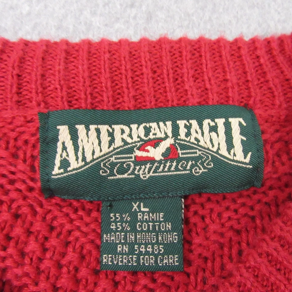 Suéter Pullover Vintage American Eagle Para Hombres XL Rojo Geométrico Tejido Patrón 100% Foto 4 de 4