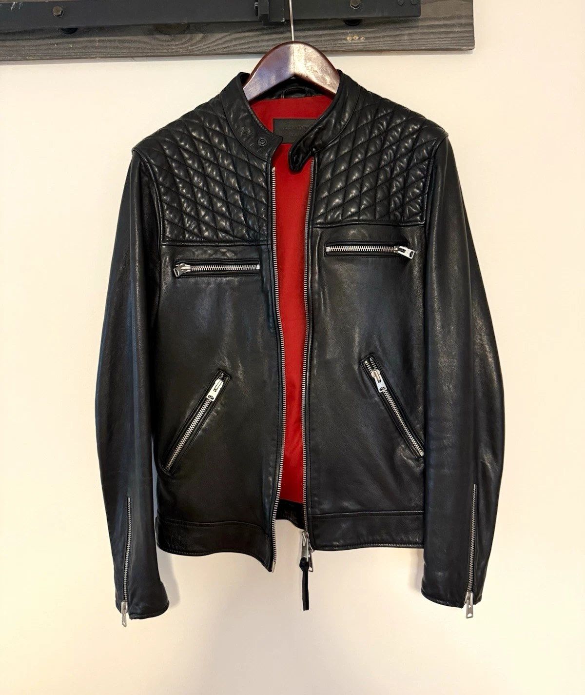 ALLSAINTS Amersham Men's Black Leather Biker Jacket L Quilted (DISCONTINUED) - product detail image 1