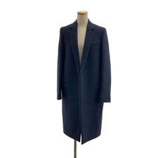CELINE Phoebe Philo Wool Logo Button Crombie Long Coat Sz 34 Navy Made in Italy
