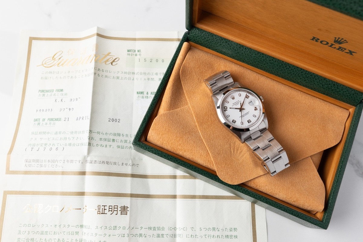 2000 Rolex Oyster Perpetual Date 15200 Arabic White Dial Box and