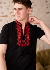Men's Ukrainian Vyshyvanka T-Shirt Black Embroidered Folk Ethno Shirt UK STOCK