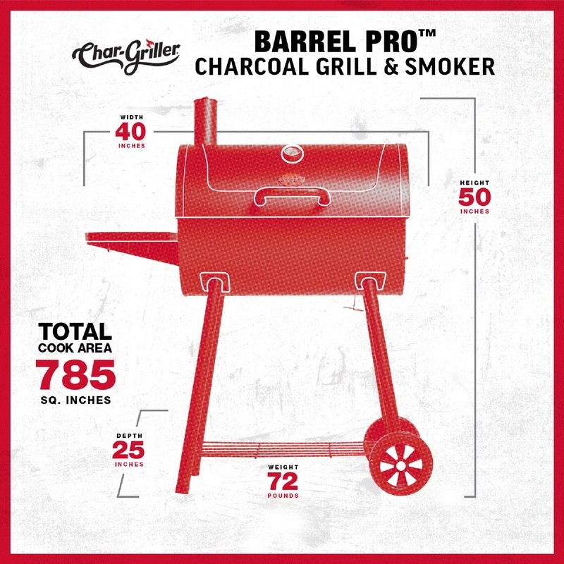 Charcoal Barrel Grill Adjustable Temp Easy Cleanup Smoker Warming Rack Grates