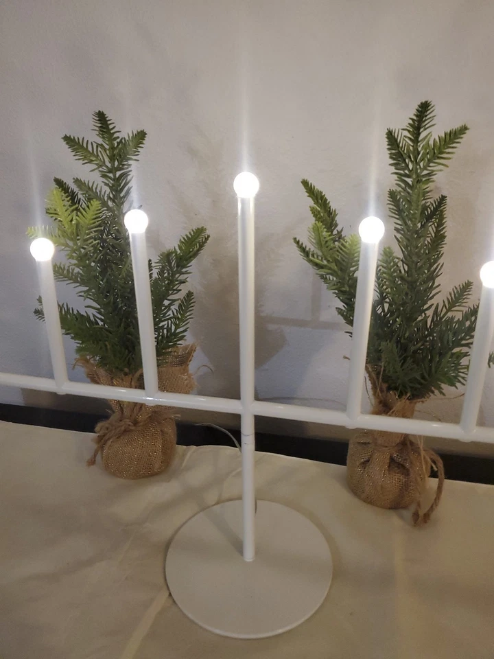 IKEA Strala Led 7 Brazos Candelabro Metal Blanco Lámpara LED Luz Navidad Raro Foto 2 de 4