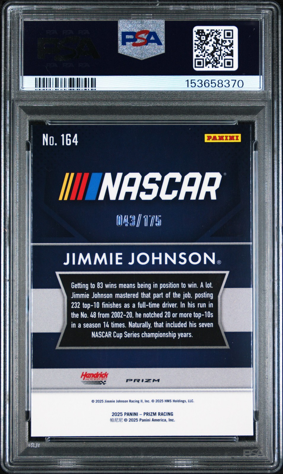 2025 PANINI PRIZM NASCAR RED POWER #164 JIMMIE JOHNSON 43/175 PSA 9 view 2