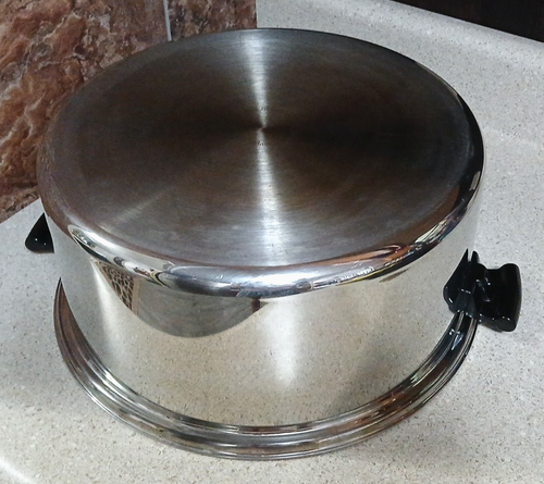 Ancien grand pot en acier inoxydable élégant temp ton avec couvercle 15" 5 plis Alcor - Photo 4/10