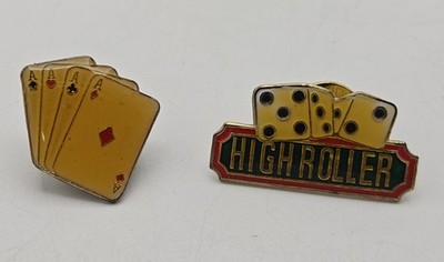 Lot 2 Vintage Poker 4 of a Kind Cards Dice Highroller Enamel Casino Gambling Pin