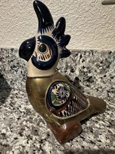 Cockatoo Figurine Tonala Brass Overlay & Ceramic Parrot Mexico Vintage Unbranded