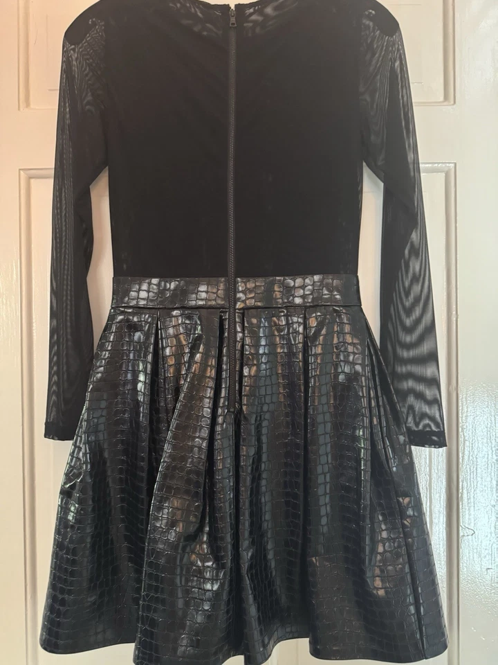 Alice & Olivia Chara Party Dress Size 2 Vegan Leather Black Mesh Bodice New - Image 2 of 2